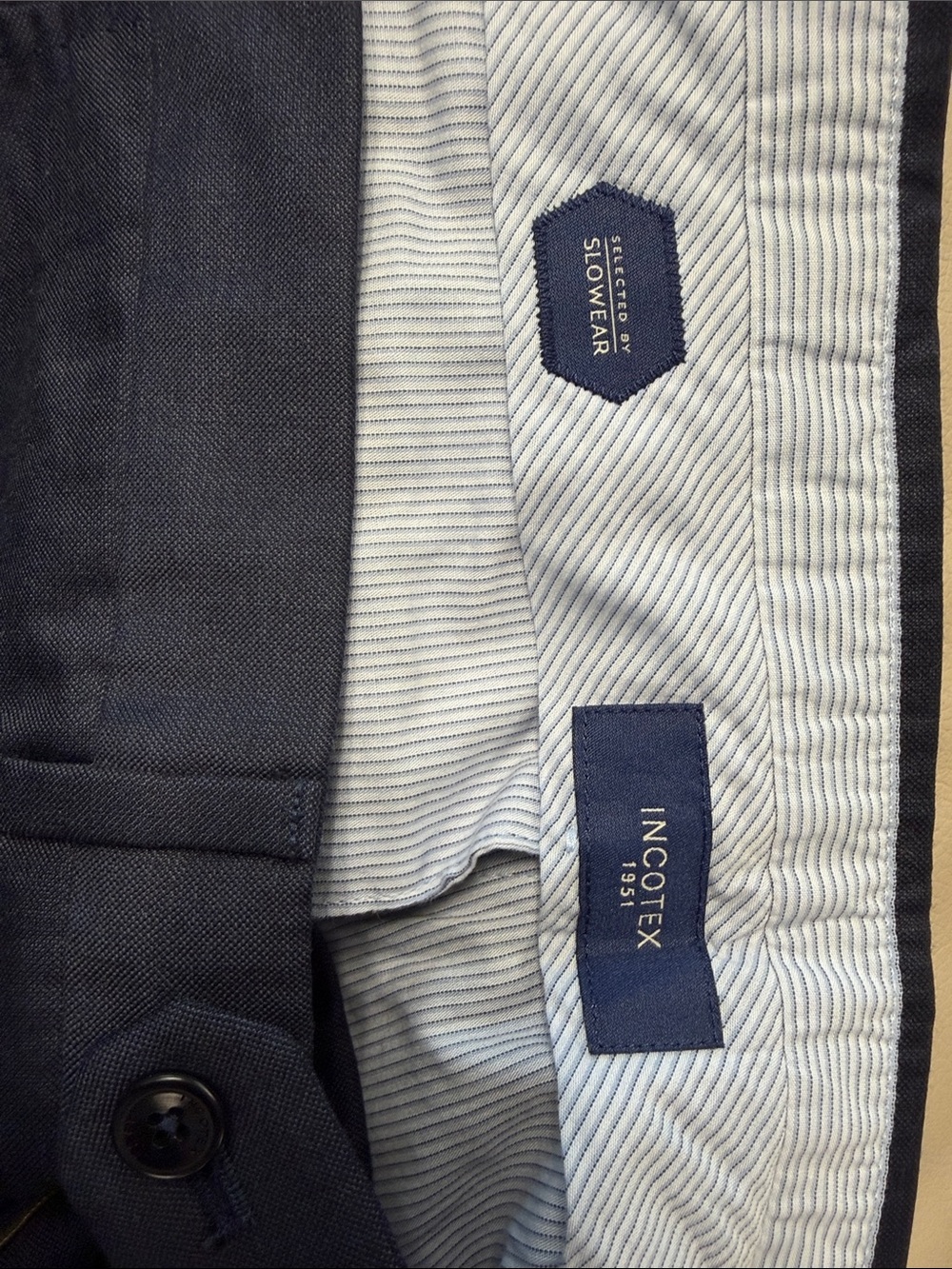 Incotex Navy Dress Trousers with Striped Waistband